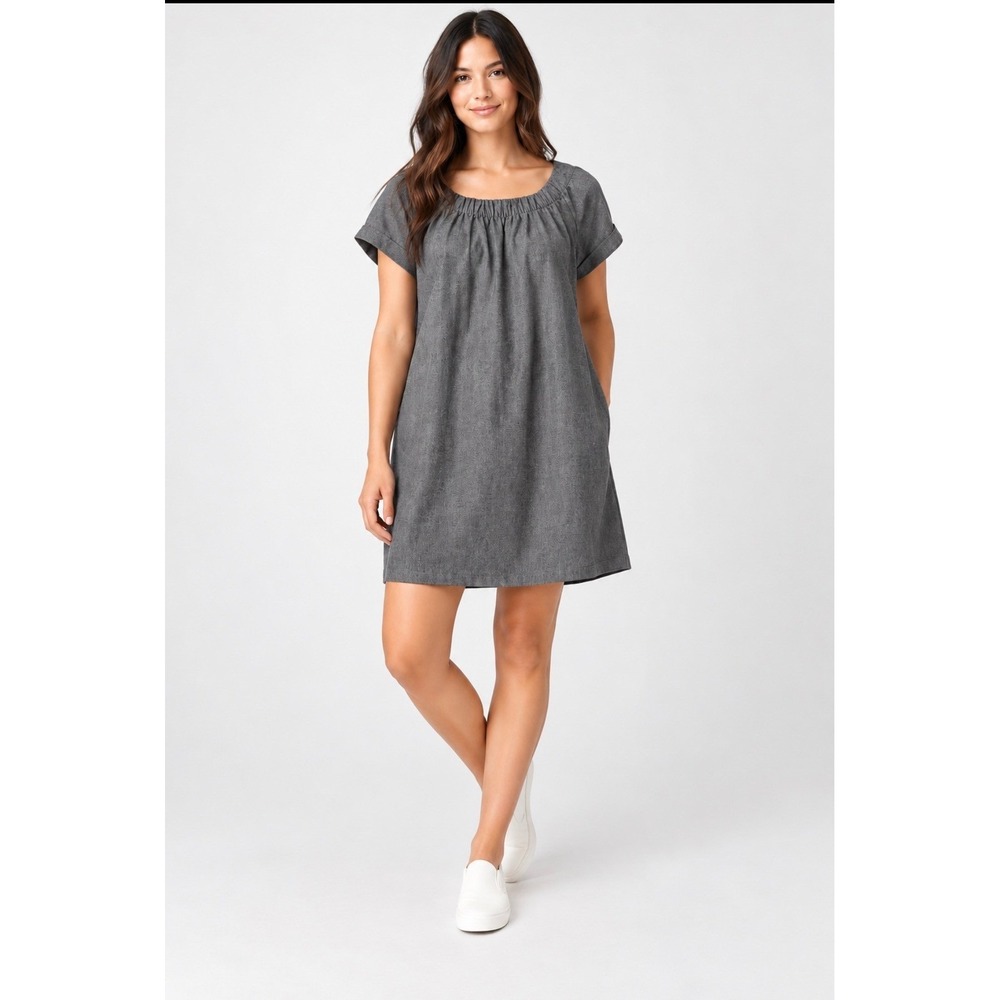 Gap Short Sleeve Shift Dress Women's Large Charcoal Gray Cuffed Pocket